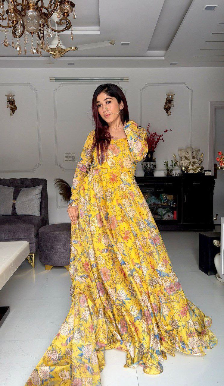 Qrc D No 171 Tabby Silk Organza With Digital Printed Kurti Collections