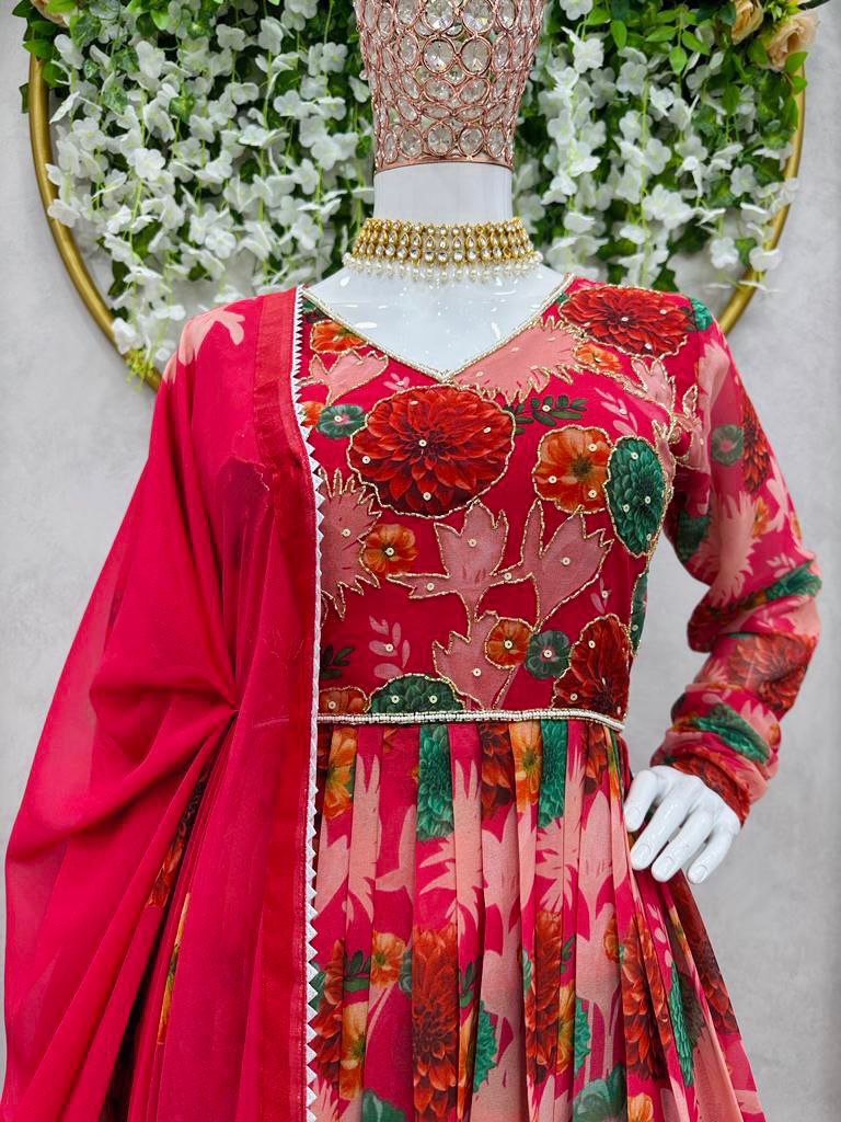 Kd D No 1367 Fox Georgette With Digital Printed Handwork Kurti Collection
