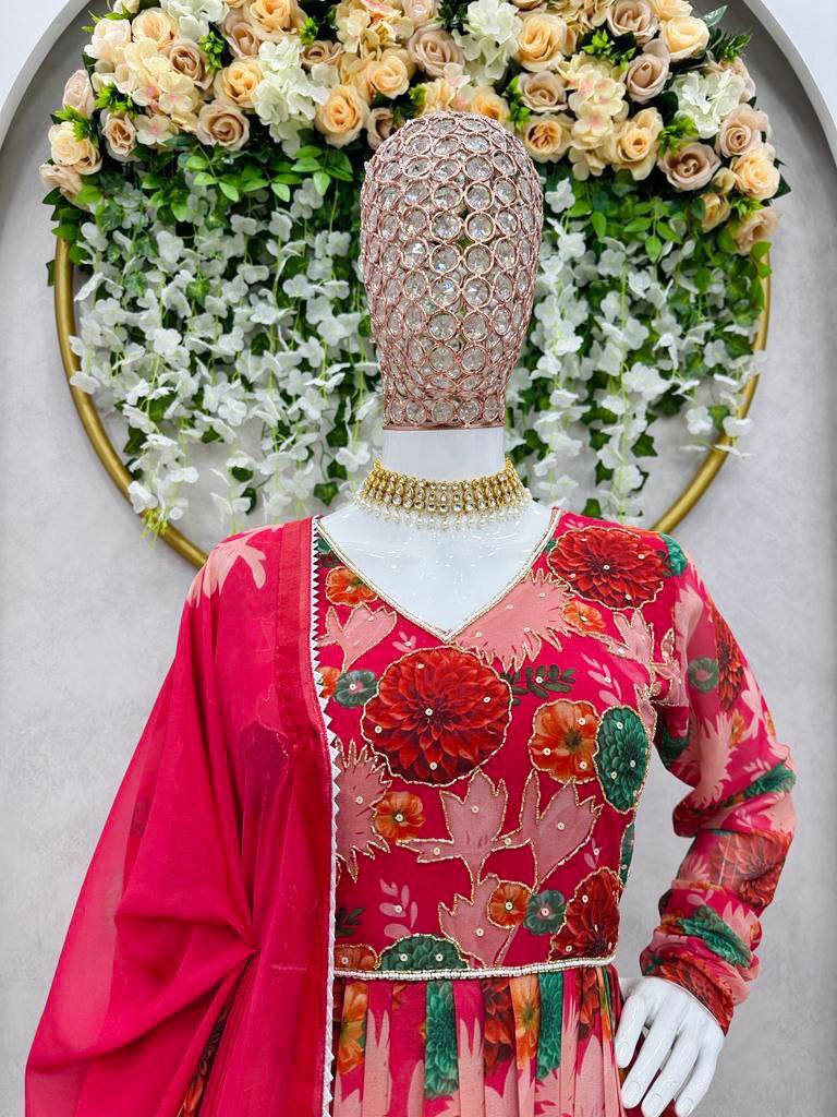 Kd D No 1367 Fox Georgette With Digital Printed Handwork Kurti Collection
