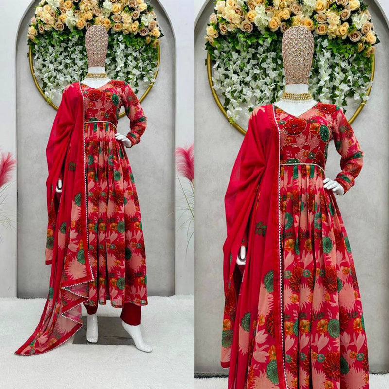 Kd D No 1367 Fox Georgette With Digital Printed Handwork Kurti Collection