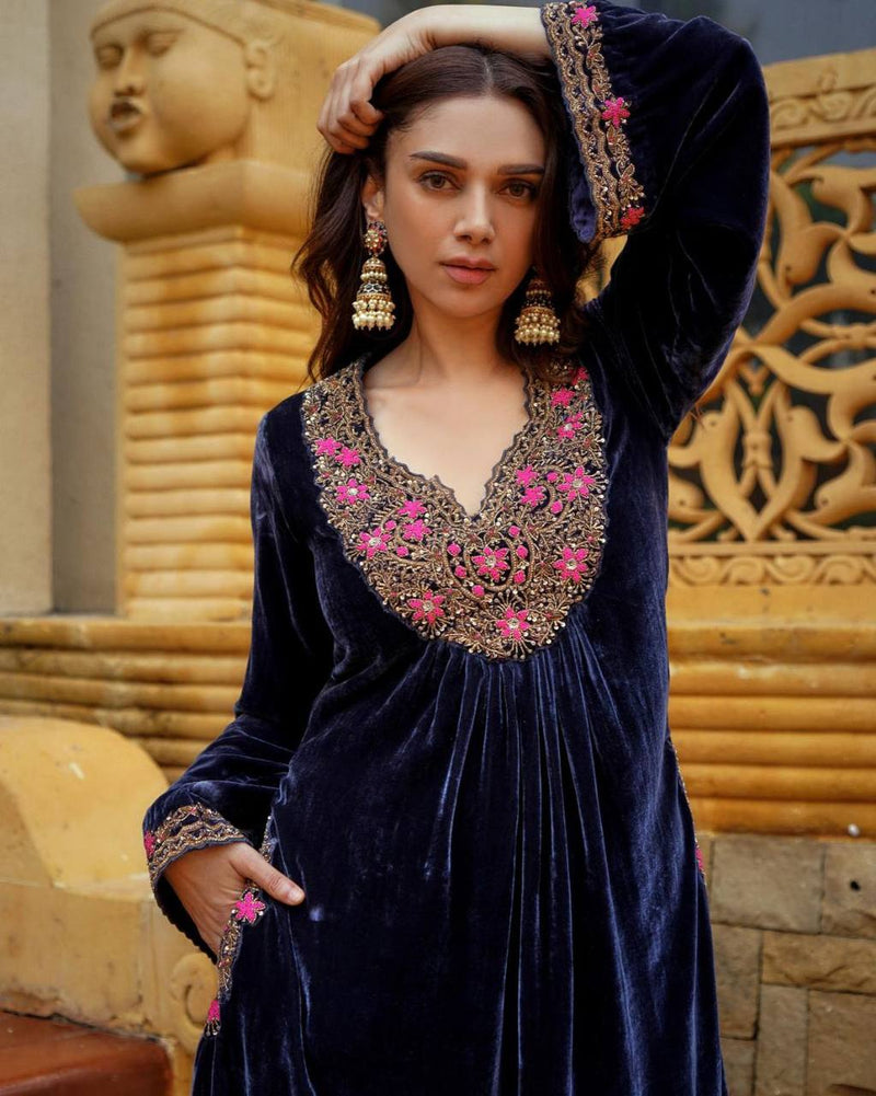 Lc D No 1041 Velvet Georgette With Embroidery Work Kurti Collection