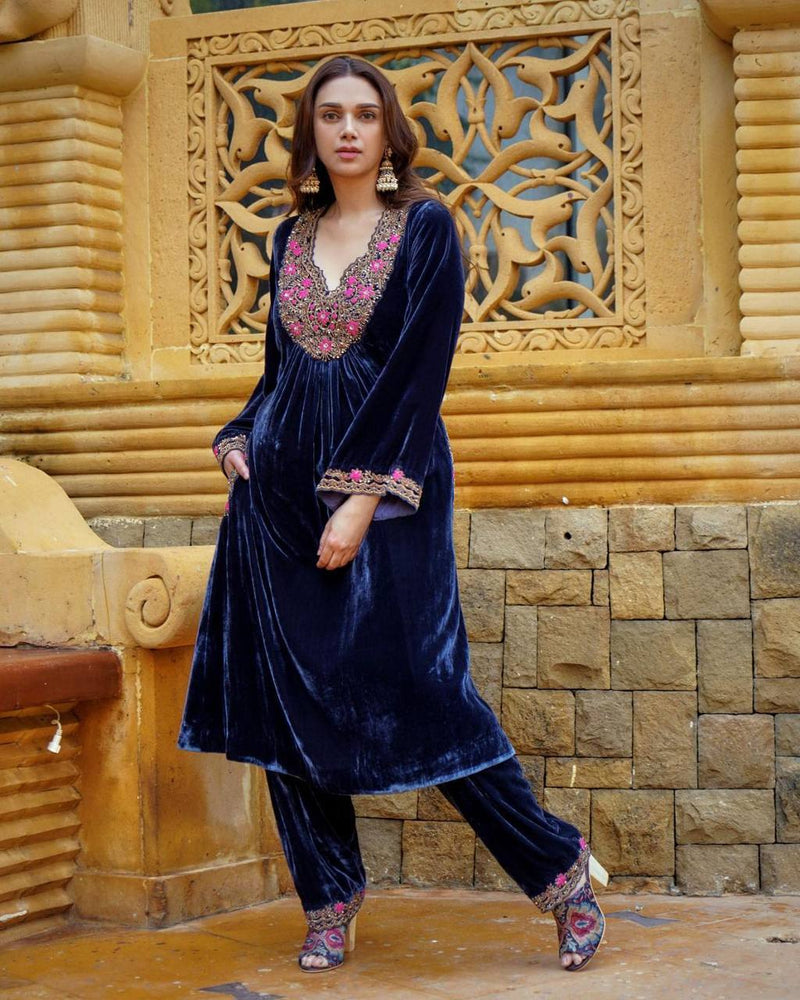 Lc D No 1041 Velvet Georgette With Embroidery Work Kurti Collection