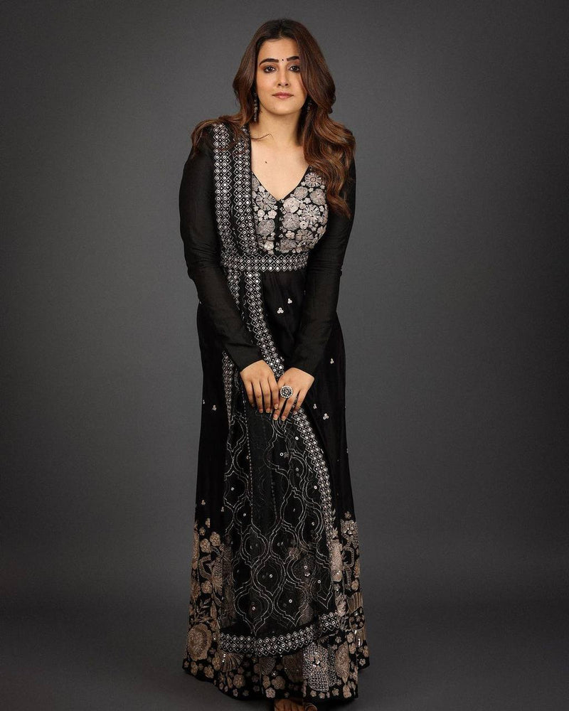 Lc D No 1142 Georgette With Sequence Embroidery Work Gown Dupatta