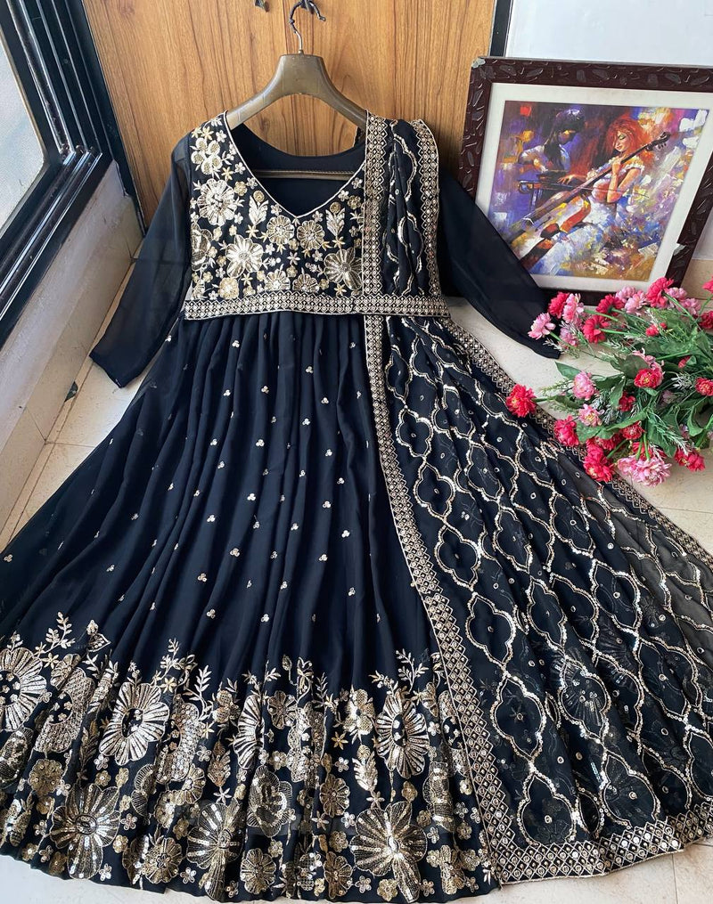 Lc D No 1142 Georgette With Sequence Embroidery Work Gown Dupatta