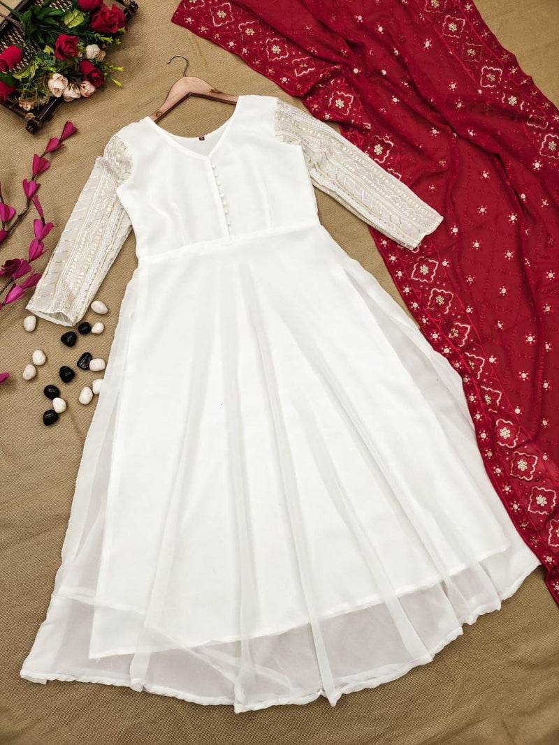Vad D No 634 Fox Georgette With Embroidered Designer Kurti Combo Set