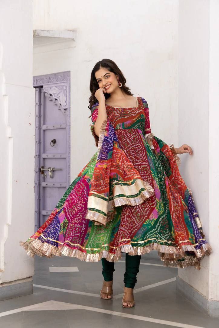 Vad Bandhani Fox Georgette With Gota Patti Designer Fancy Kurti Collection