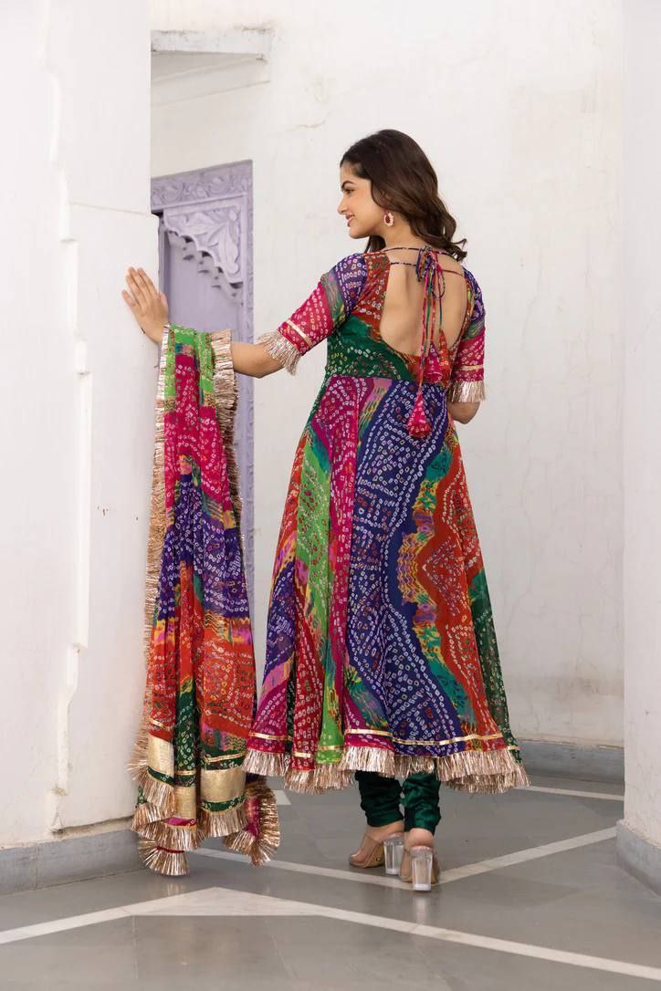 Vad Bandhani Fox Georgette With Gota Patti Designer Fancy Kurti Collection