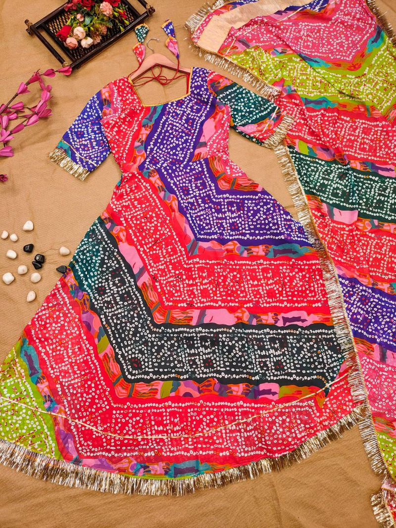Vad Bandhani Fox Georgette With Gota Patti Designer Fancy Kurti Collection