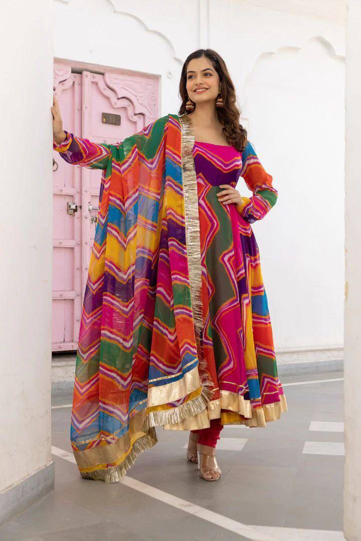 Vad Bandhani Fox Georgette With Gota Patti Designer Fancy Kurti Collection