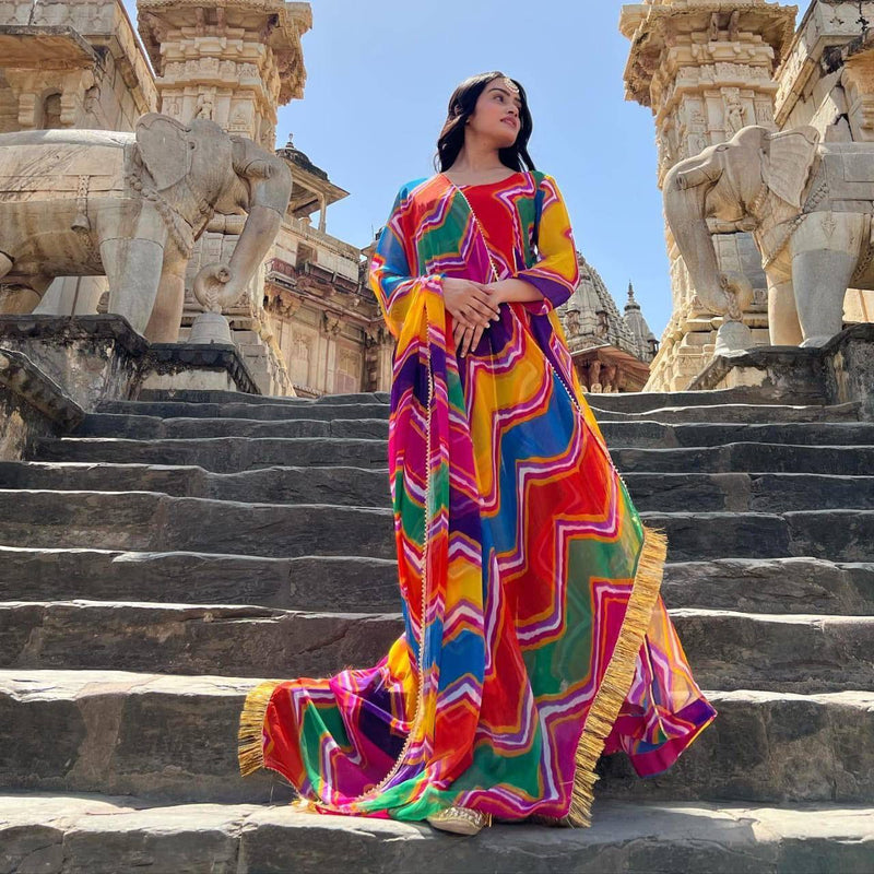 Vad Bandhani Fox Georgette With Gota Patti Designer Fancy Kurti Collection