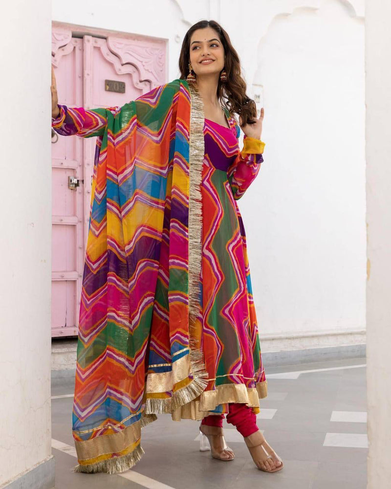 Vad Bandhani Fox Georgette With Gota Patti Designer Fancy Kurti Collection