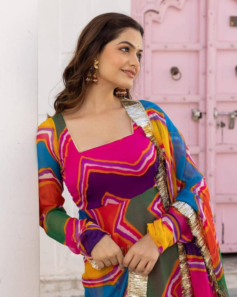 Vad Bandhani Fox Georgette With Gota Patti Designer Fancy Kurti Collection