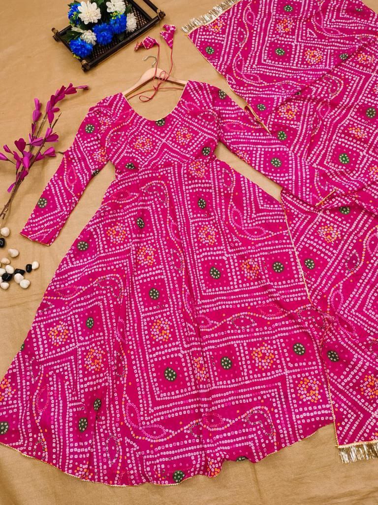 Vad Rani Bandhani Fox Georgette With Gotta Anarkali Kurti Collections