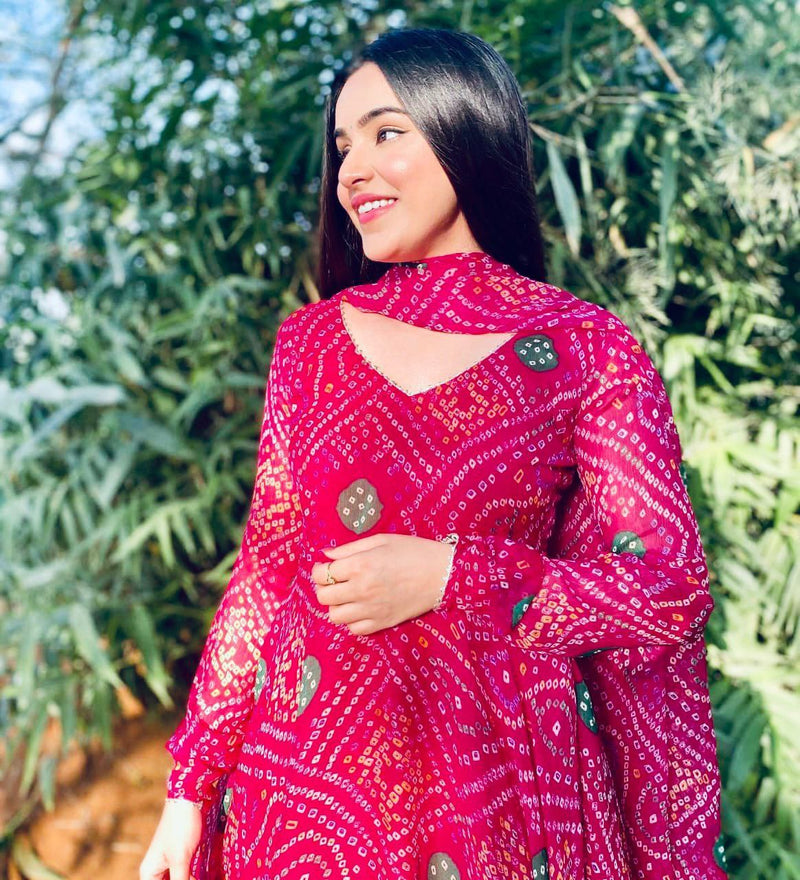 Vad Rani Bandhani Fox Georgette With Gotta Anarkali Kurti Collections