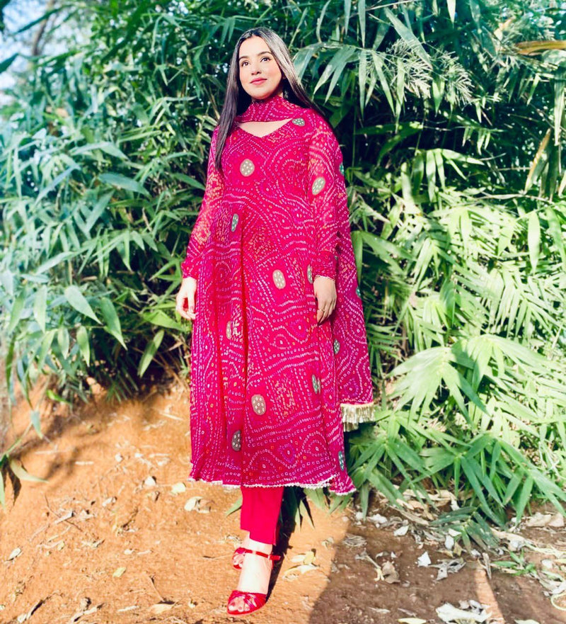 Vad Rani Bandhani Fox Georgette With Gotta Anarkali Kurti Collections