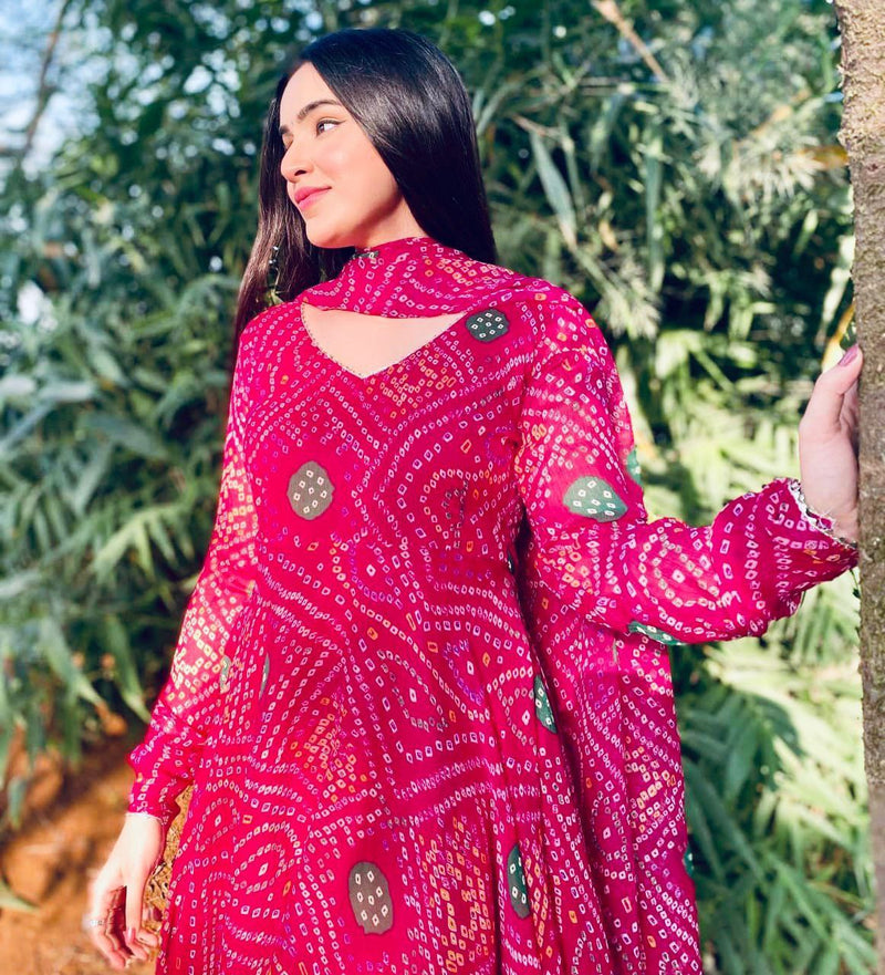 Vad Rani Bandhani Fox Georgette With Gotta Anarkali Kurti Collections