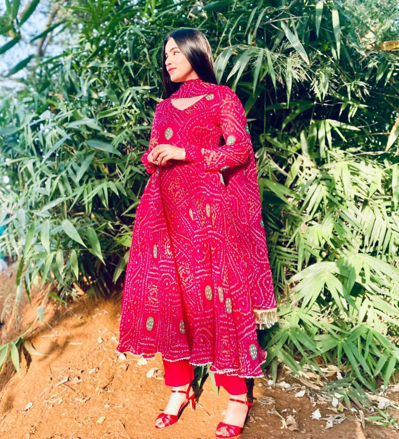 Vad Rani Bandhani Fox Georgette With Gotta Anarkali Kurti Collections