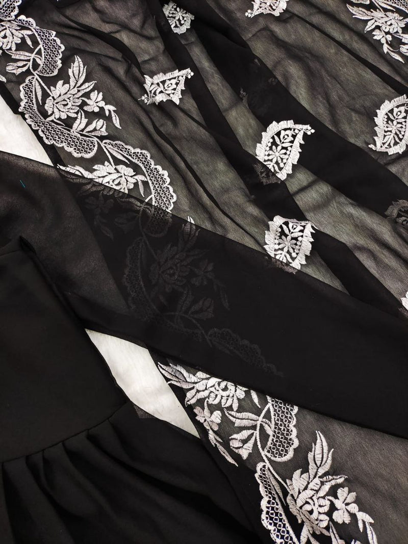 Vad Black Outfit Georgette With Embroidered Work Designer Fancy Kurti Combo Set