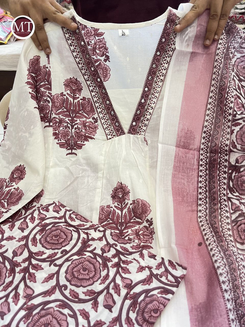 Mrt White Alia Cotton With Embroidery Work Readymade Kurti Collection