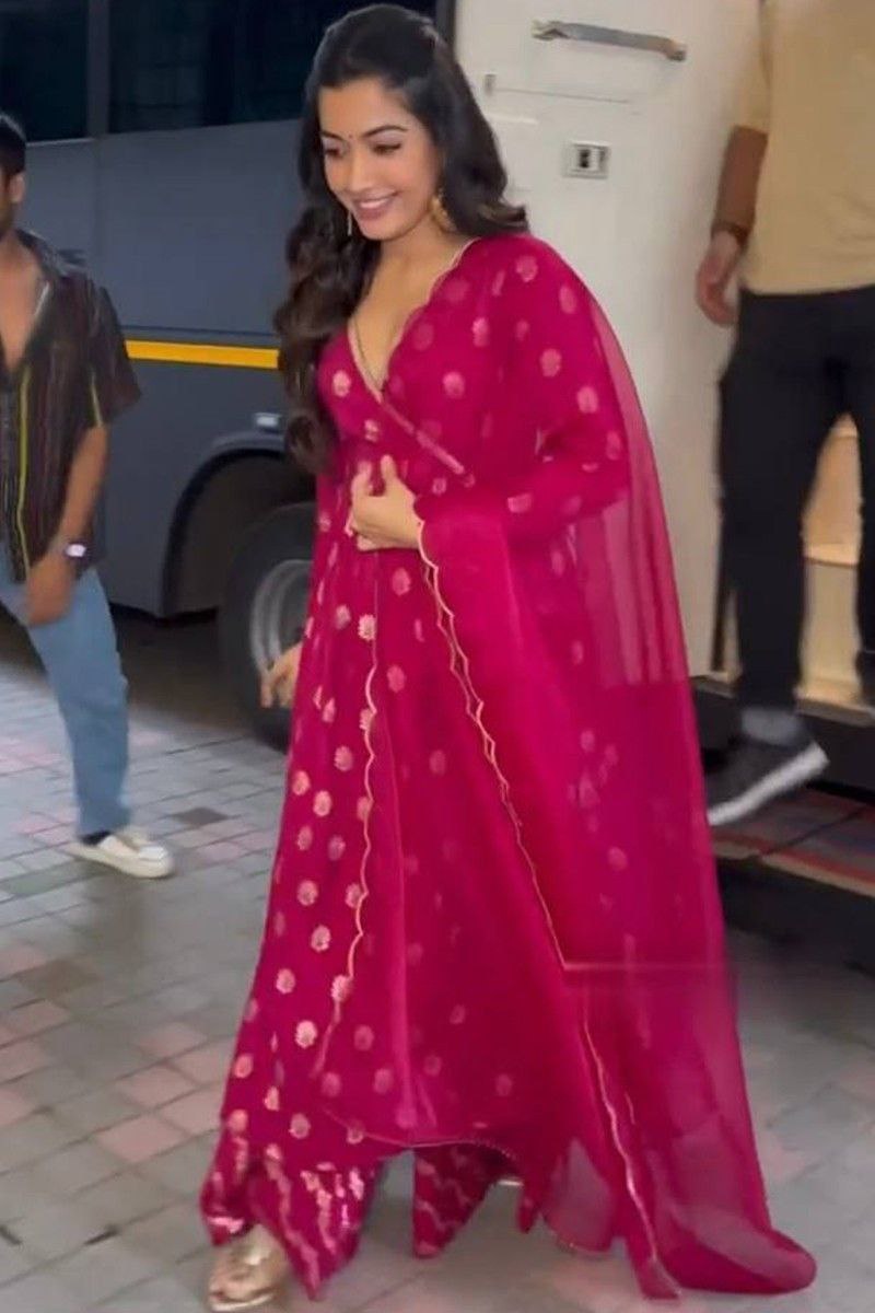 Vad Rashmika Georgette Thread Work Anarkali Style Designer Kurti Collection
