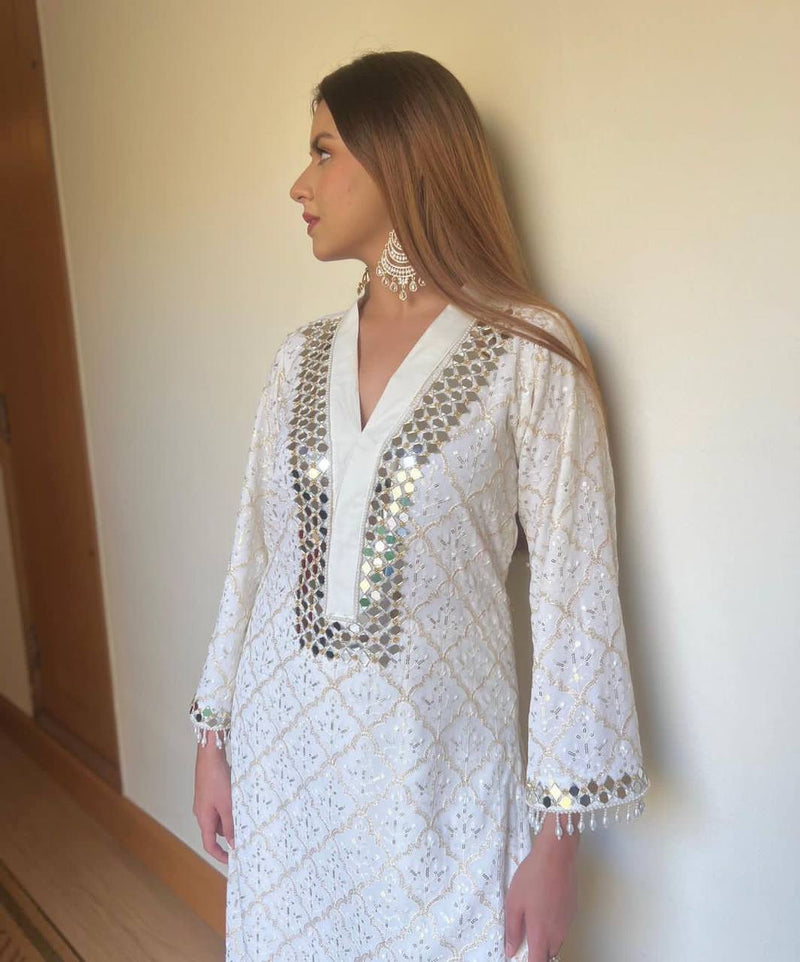 Lc D No 1141 Muslin Cotton Sequence Embroidery Work Kurti With Plazzo