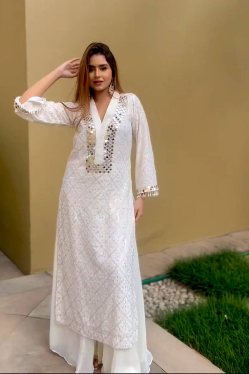 Lc D No 1141 Muslin Cotton Sequence Embroidery Work Kurti With Plazzo