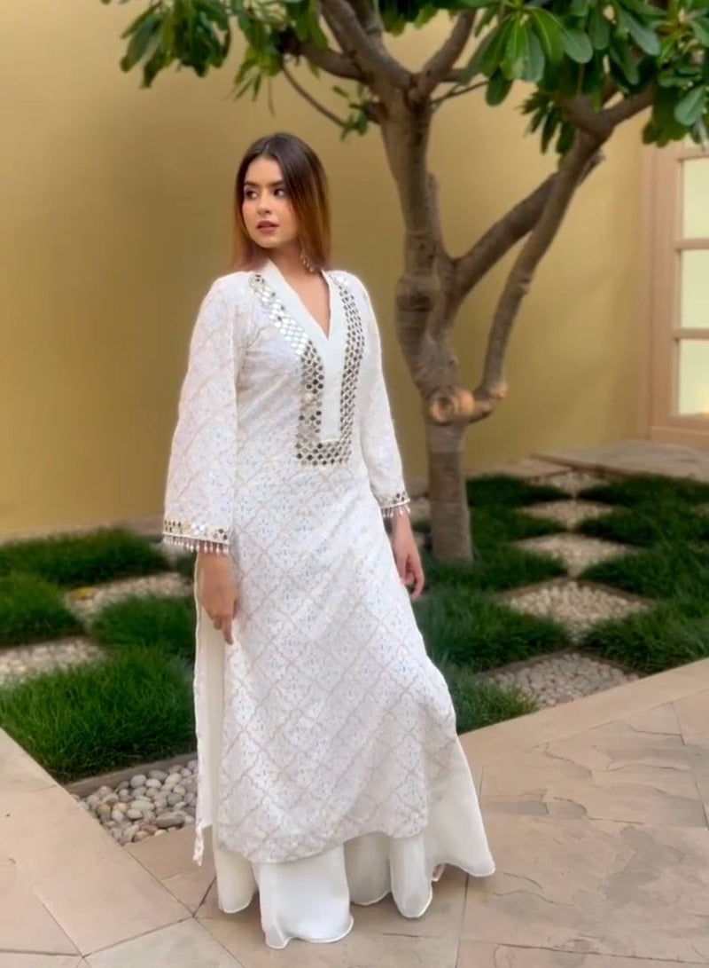 Lc D No 1141 Muslin Cotton Sequence Embroidery Work Kurti With Plazzo