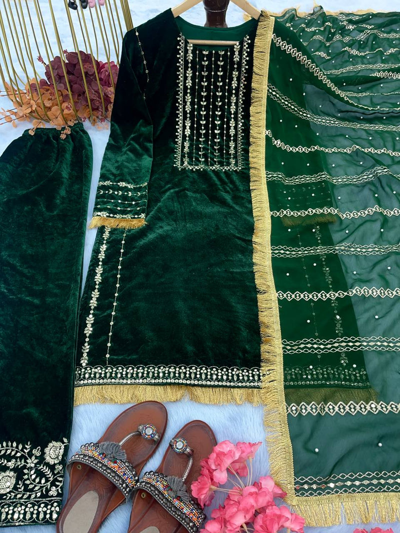 Pd D No 1035 Velvet With Embroidered Sequence Work Designer Kurti Collection