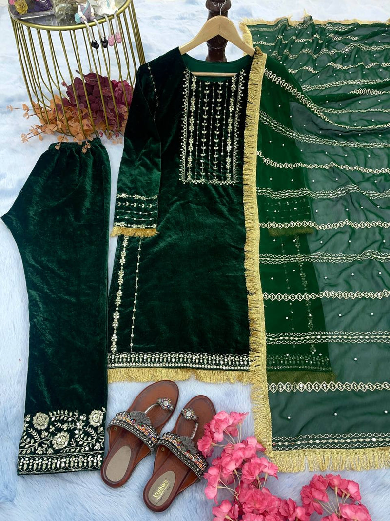 Pd D No 1035 Velvet With Embroidered Sequence Work Designer Kurti Collection