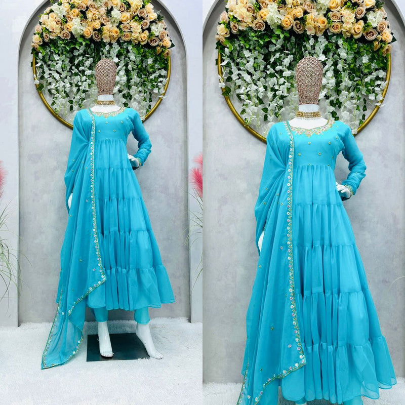 Kd D No 1368 Fox Georgette With Sequence Work Exclusive Single Kurti
