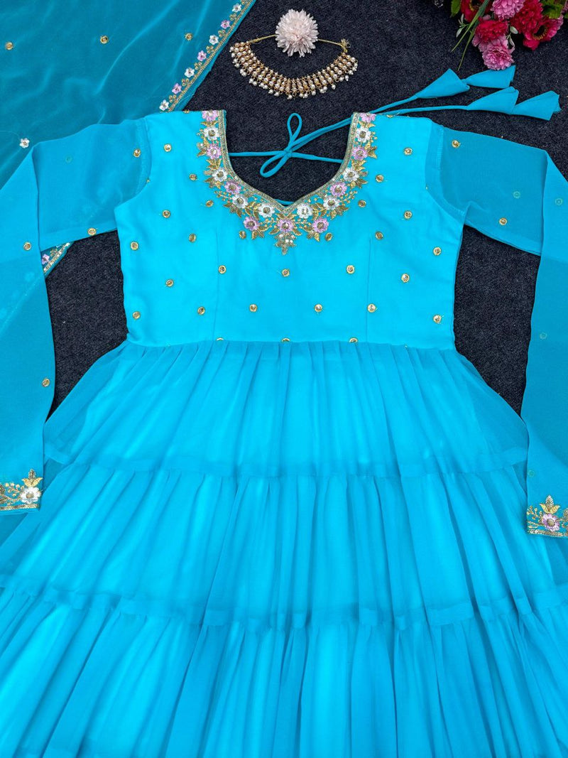 Kd D No 1368 Fox Georgette With Sequence Work Exclusive Single Kurti