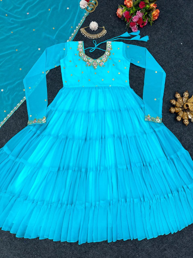 Kd D No 1368 Fox Georgette With Sequence Work Exclusive Single Kurti