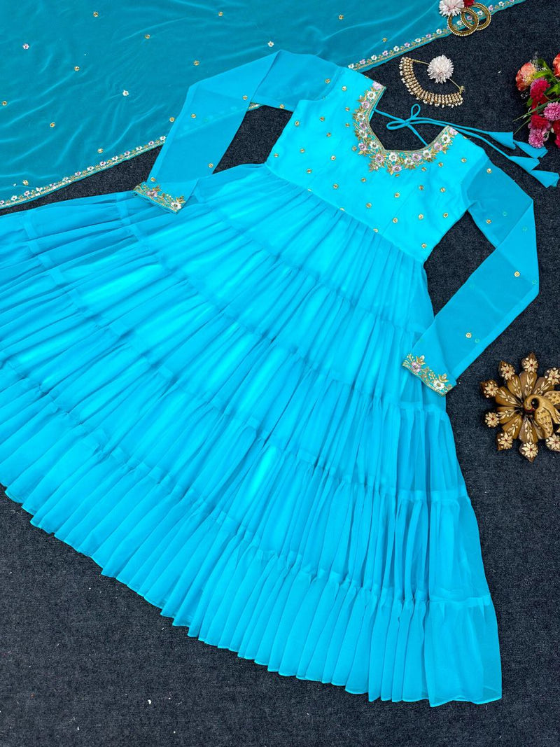 Kd D No 1368 Fox Georgette With Sequence Work Exclusive Single Kurti