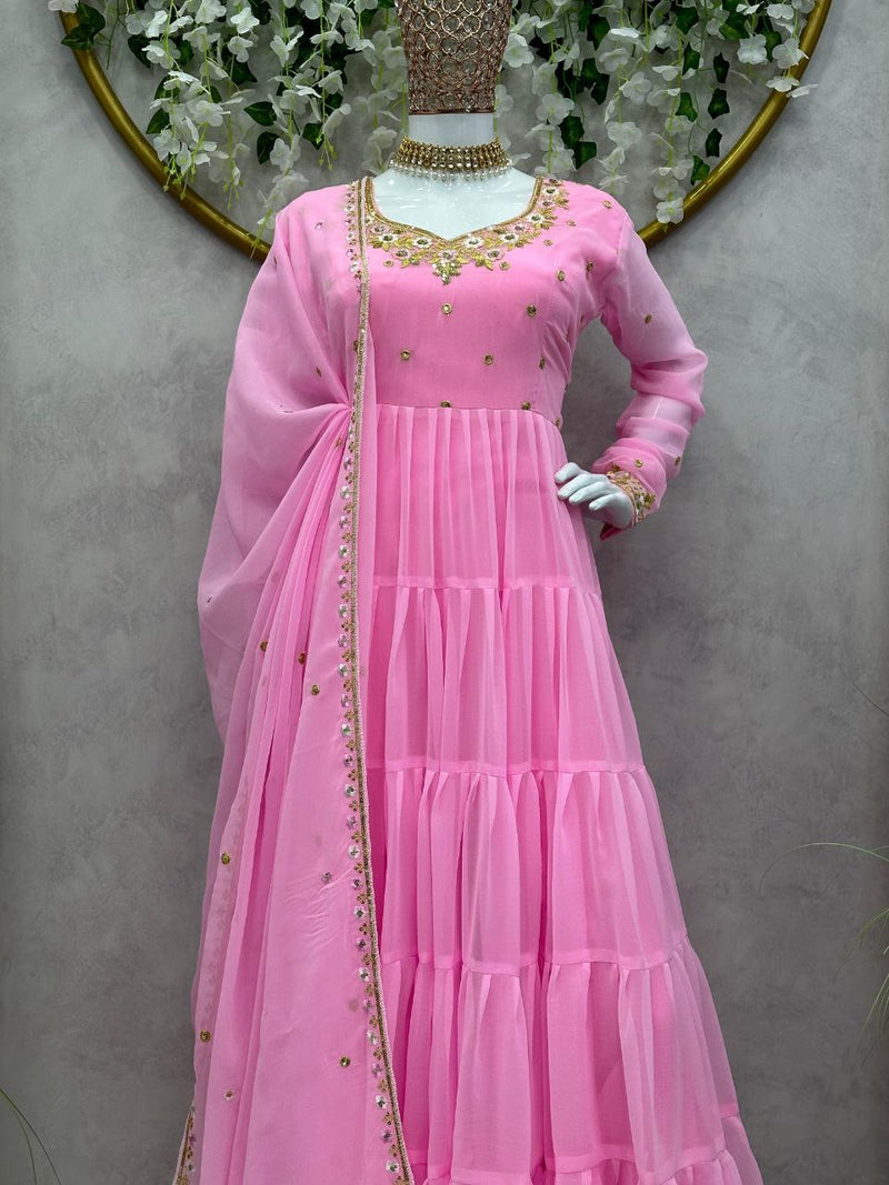 Kd D No 1368 Fox Georgette With Sequence Work Exclusive Single Kurti