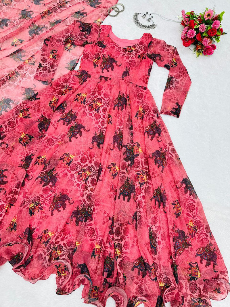 Kd D No 8063 Fox Georgette Digital Printed Casual Wear Gown Collection