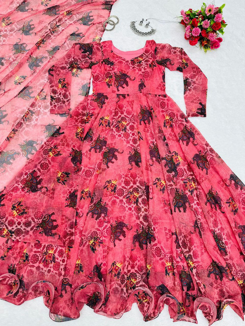 Kd D No 8063 Fox Georgette Digital Printed Casual Wear Gown Collection