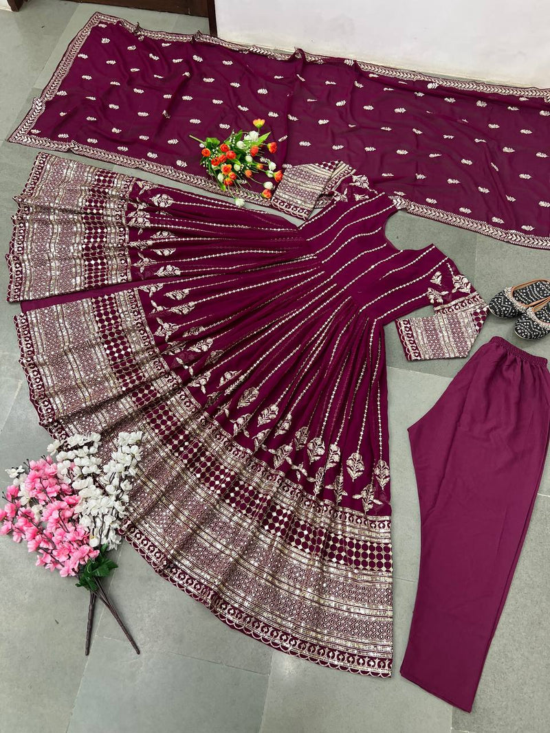 Zf D No 338 Fox Georgette With Heavy Embroidery Sequence Work Kurti Singles