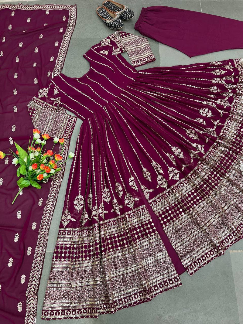 Zf D No 338 Fox Georgette With Heavy Embroidery Sequence Work Kurti Singles