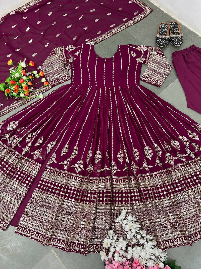 Zf D No 338 Fox Georgette With Heavy Embroidery Sequence Work Kurti Singles