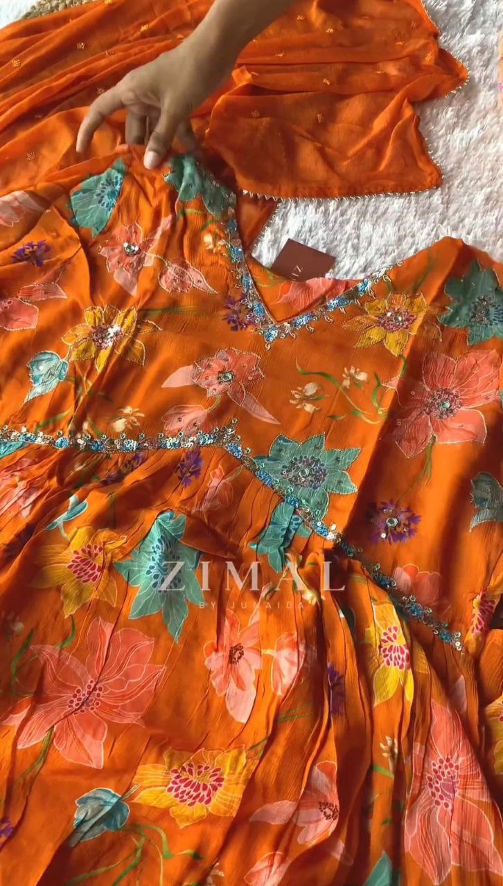 Kd D No 1375 Muslin Print Digital Handwork Alia Cut Party Wear Single Kurti