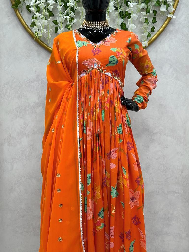 Kd D No 1375 Muslin Print Digital Handwork Alia Cut Party Wear Single Kurti