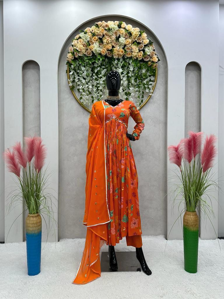 Kd D No 1375 Muslin Print Digital Handwork Alia Cut Party Wear Single Kurti