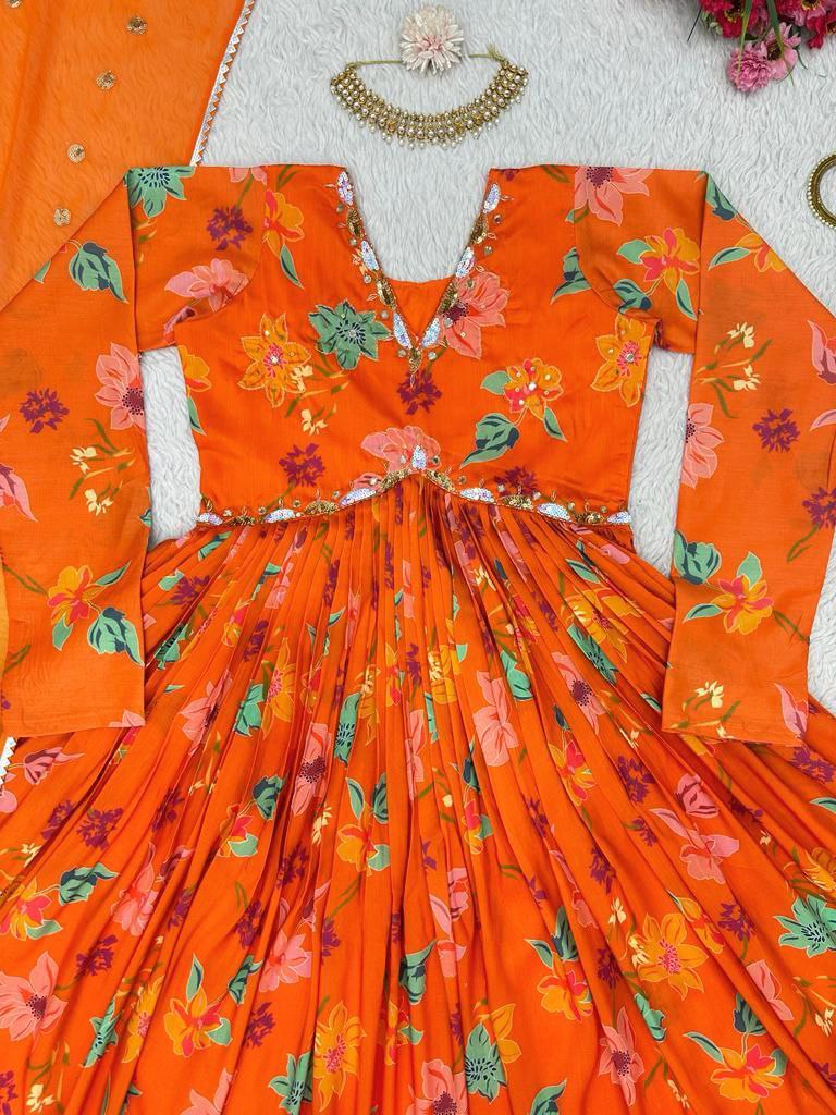Kd D No 1375 Muslin Print Digital Handwork Alia Cut Party Wear Single Kurti