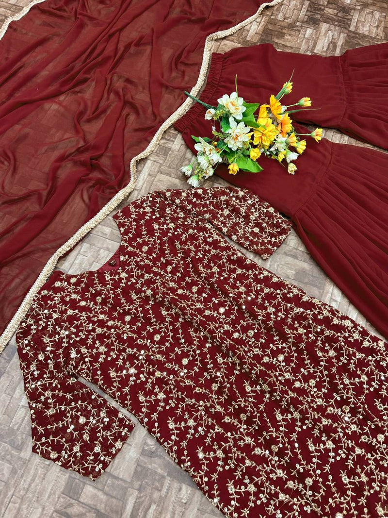 Kv D No 3056 Fox Georgette Embroidery Work Heavy Party Wear Kurti Collection