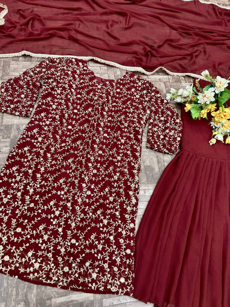 Kv D No 3056 Fox Georgette Embroidery Work Heavy Party Wear Kurti Collection