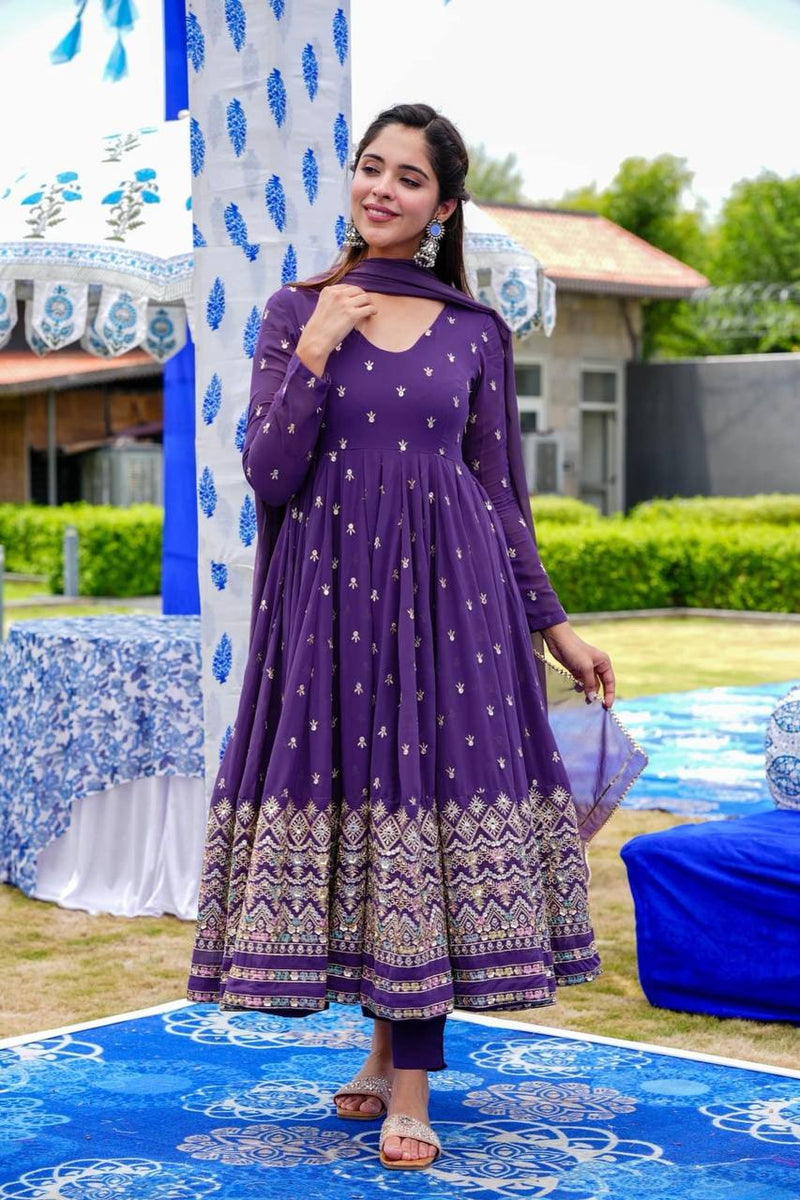 Kv D No 3057 Fox Georgette With Embroidery Work Kurti Collection