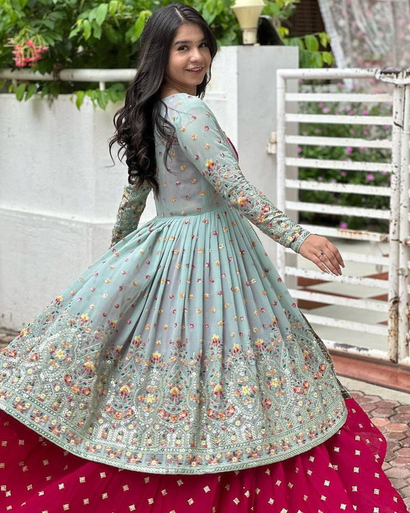 Kv D No 3058 Fox Georgette Embroidery Kurti With Lehnga Collection