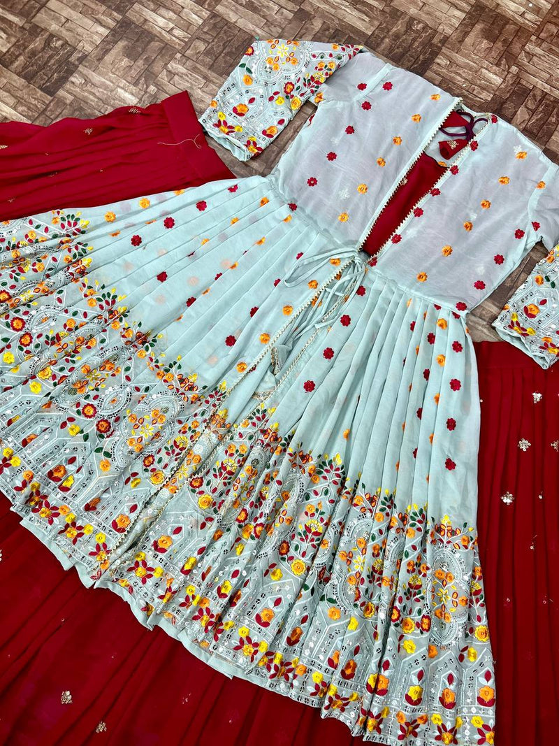 Kv D No 3058 Fox Georgette Embroidery Kurti With Lehnga Collection