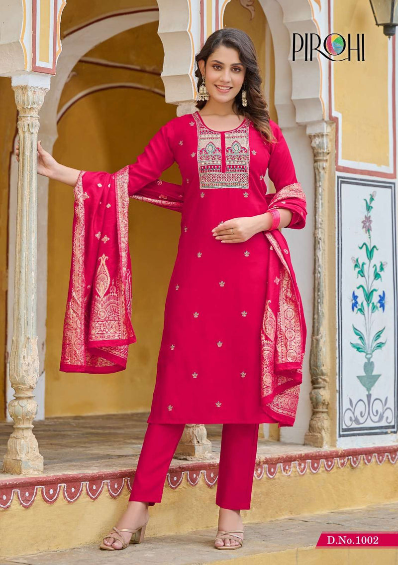 Pirohi Mahiye Viscose Silk Heavy Handwork Straight Salwar Kameez