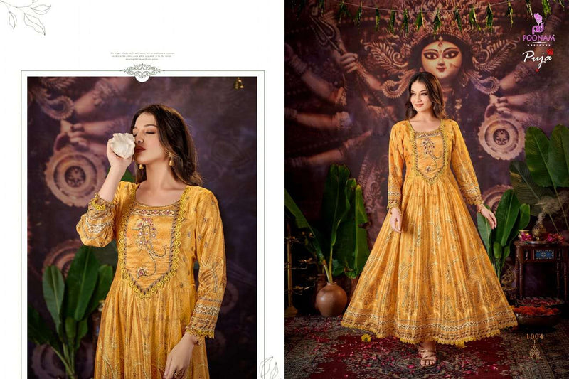 Poonam Designer Puja Crepe Anarkali Style Gown Festiv Wear Collection